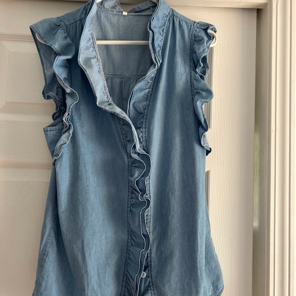 Chambray ruffled top